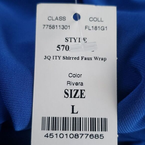 WHBM White House Black Market Blue Shirred Faux Wrap Dress Size L NWT - Picture 7 of 10